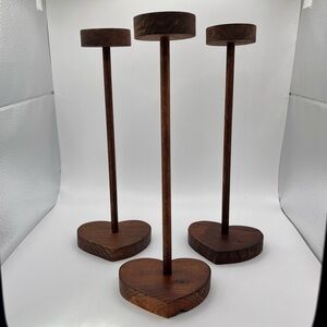 Vintage Handmade Wooden Hearts Picture Cupcake/Candle Riser Holders - Set of 3